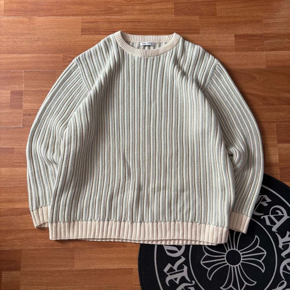 Zara Men's Ribbed Knit Crewneck Sweater Fishermen Style